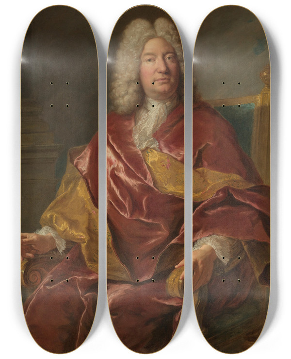Triptych art skateboard deck of Jeanfranois De Troy Portrait Of A Man by Jean-Franois de Troy (1679-1752)