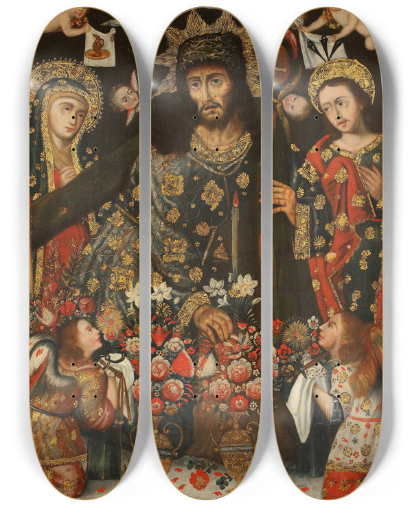 Triptych art skateboard deck of Cusco School Lord Of The Fall by Cusco School
