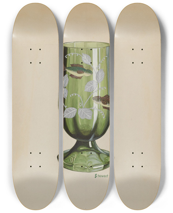 Triptych art skateboard deck of Robert Stewart Green Glass by Robert Stewart (20-)