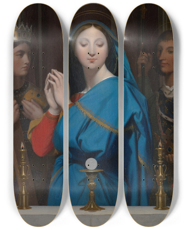 Triptych art skateboard deck of Jean Auguste Dominique Ingres The Virgin Adoring The Host by Jean Auguste Dominique Ingres (1780-1867)