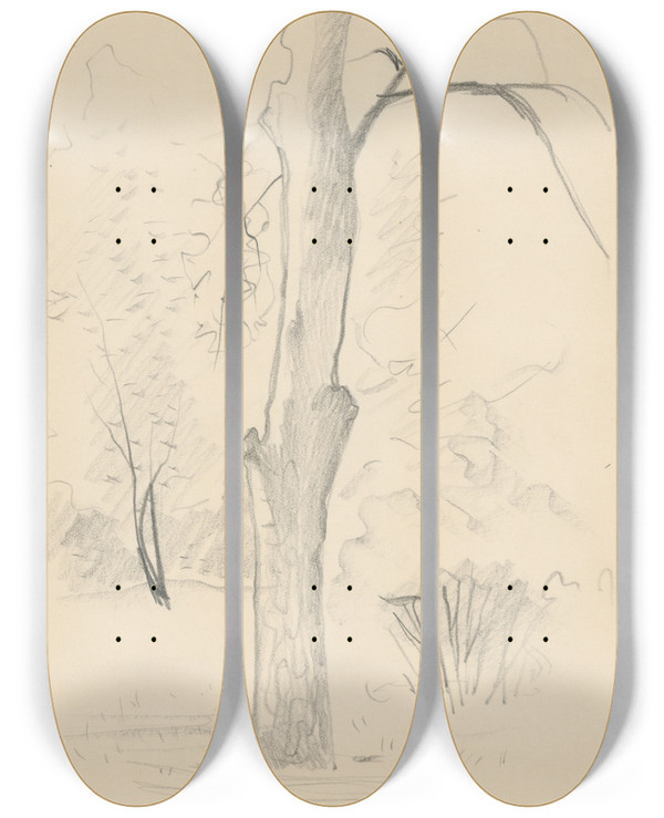 Triptych art skateboard deck of Mikul Galanda Sketchbook_89 by Mikulas Galanda (1895-1938)