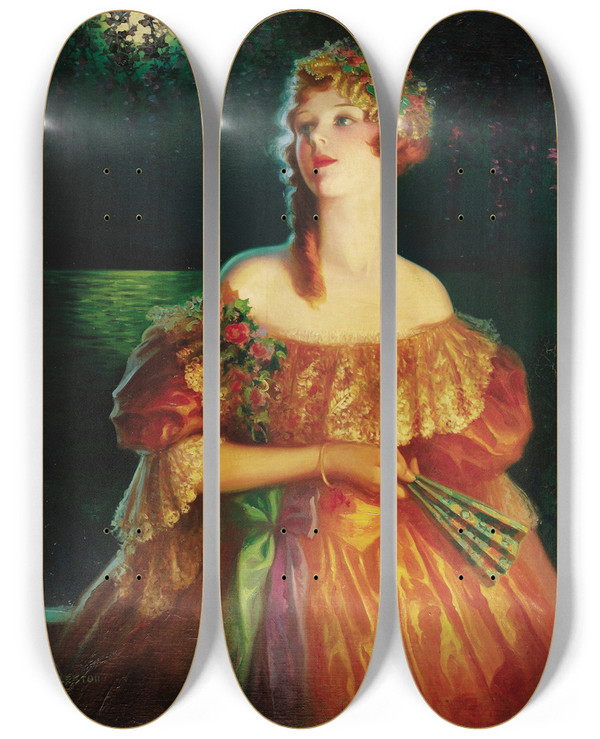 Triptych art skateboard deck of Edward Mason Eggleston The Sweetheart Of Sigma Chi by Edward Mason Eggleston (1882-1941)