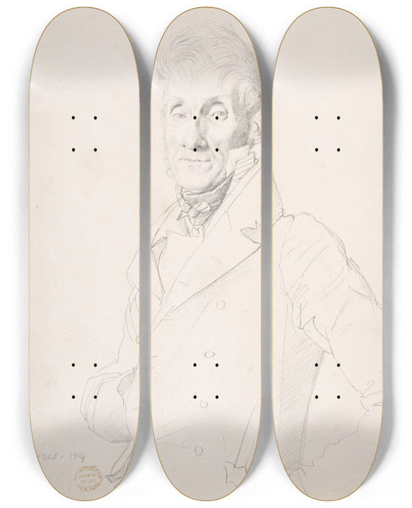 Triptych art skateboard deck of Jean Auguste Dominique Ingres Portrait Of A Man by Jean Auguste Dominique Ingres (1780-1867)