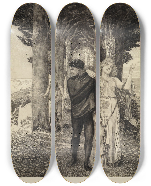 Triptych art skateboard deck of Max Klinger Genie Knstler Vom Tode Zweiter Theil Opus Xi Blatt 3 by Max Klinger (1857-1920)