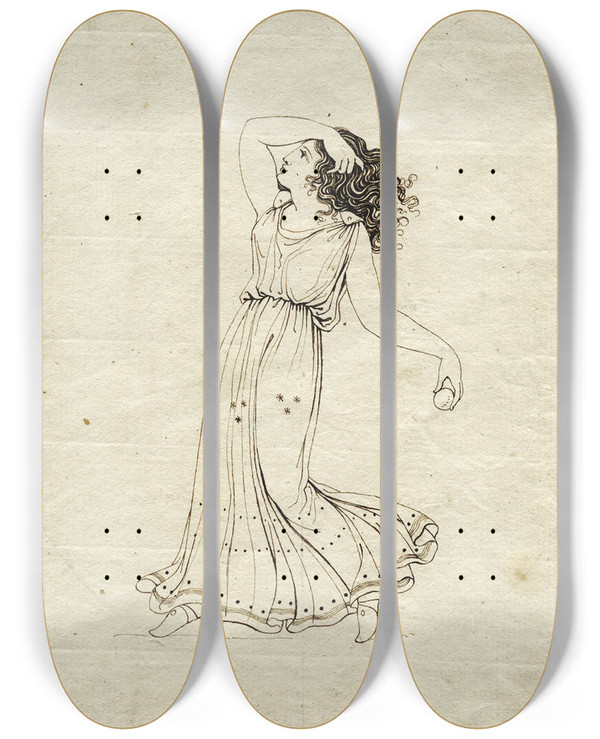 Triptych art skateboard deck of David Humbert De Superville Dancing Maenad After A Greek Vase by David Humbert De Superville (1770-1849)