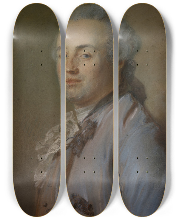 Triptych art skateboard deck of Jeanbaptiste Perronneau The Marquis De Marigny by Jean-Baptiste Perronneau (1715-1783)