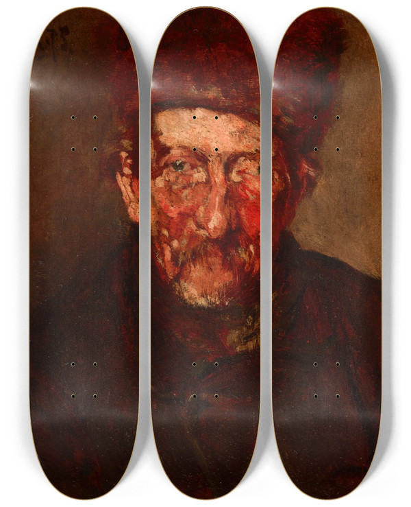 Triptych art skateboard deck of Max Liebermann Study Bust Of A Man by Max Liebermann (1847-1935)