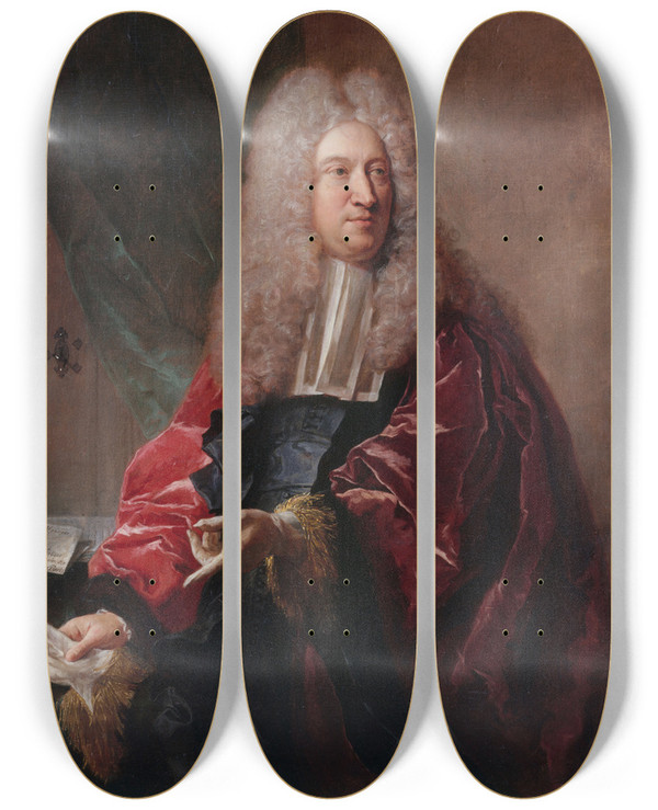 Triptych art skateboard deck of Franois De Troy Portrait De Jean Hbert Chevin De La Ville De Paris by Franois de Troy (1645-1730)