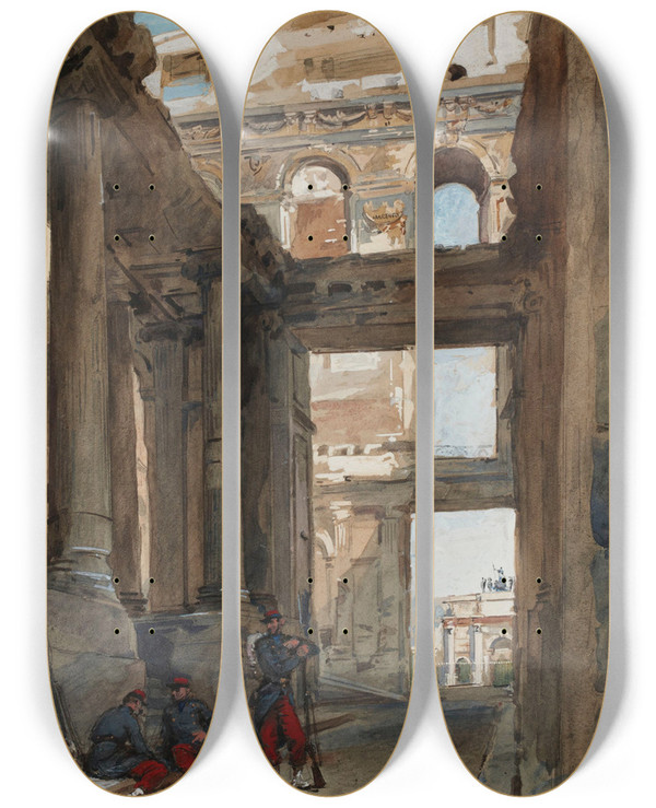 Triptych art skateboard deck of Isidore Pils Ruines Des Tuileries 7 Juillet 1871 by Isidore Pils (1815-1875)