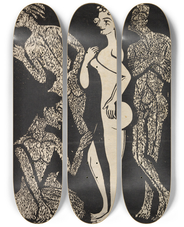 Triptych art skateboard deck of Ernst Ludwig Kirchner Die Frau Und Die Mnner by Ernst Ludwig Kirchner (1880-1938)