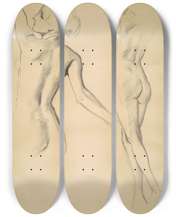 Triptych art skateboard deck of John Singer Sargent Studies For Dancing Figures by John Singer Sargent (1856-1925)