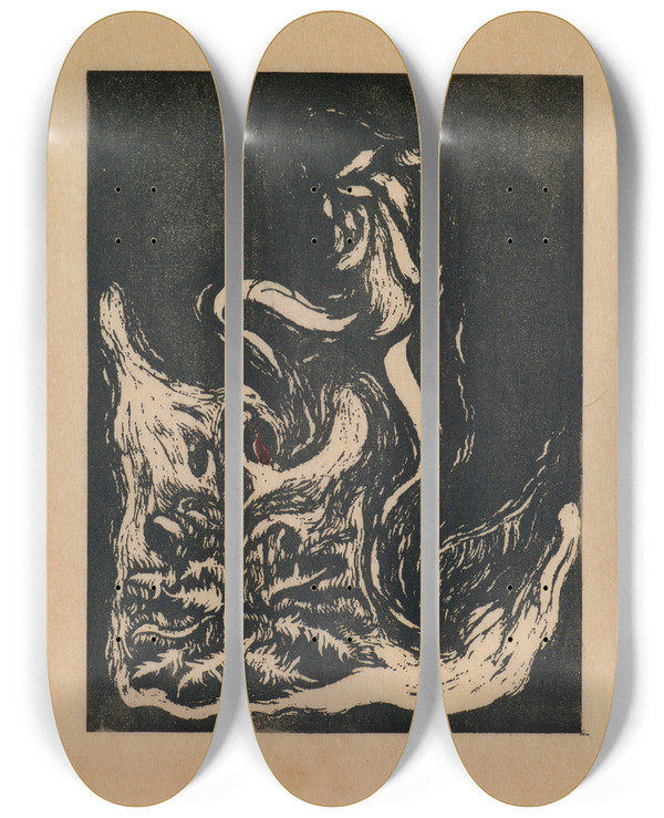 Triptych art skateboard deck of Tanaka Kykichi The Eunuch And The Red Poppy_2 by Tanaka Kyokichi (1892-1915)