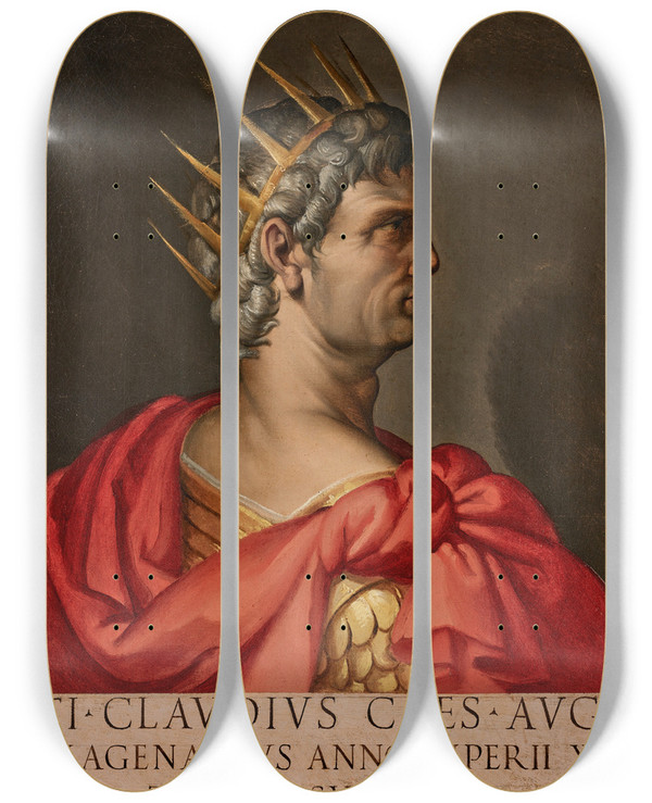 Triptych art skateboard deck of Bartolomeo Passarotti The Emperor Claudius by Bartolomeo Passarotti (1529-1592)