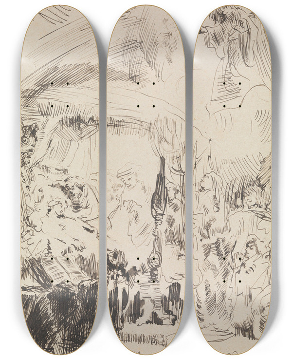 Triptych art skateboard deck of James Ensor The Death Of The Holy Virgin by James Ensor (1860-1949)