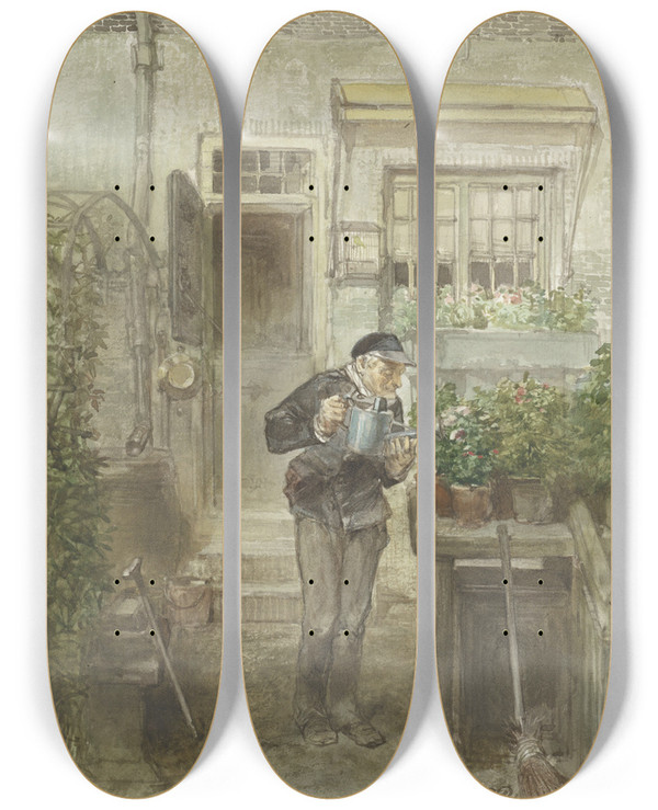 Triptych art skateboard deck of Charles Rochussen De Bloemenliefhebber by Charles Rochussen (1814-1894)