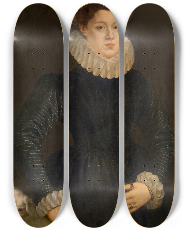 Triptych art skateboard deck of Adriaen Thomasz Key Portrait Of A Woman by Adriaen Thomasz Key (1544-1589)