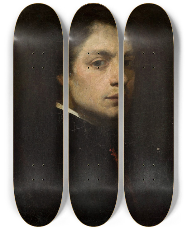 Triptych art skateboard deck of Wandalin Strzaecki Selfportrait_1 by Wandalin Strzalecki (1855-1917)