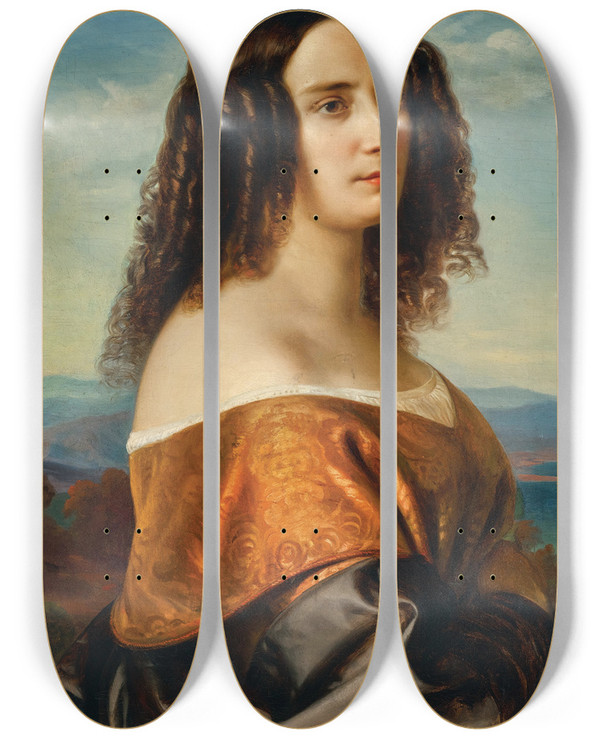 Triptych art skateboard deck of Carl Ferdinand Sohn Portrait Of Countess Monts by Carl Ferdinand Sohn (1805-1867)