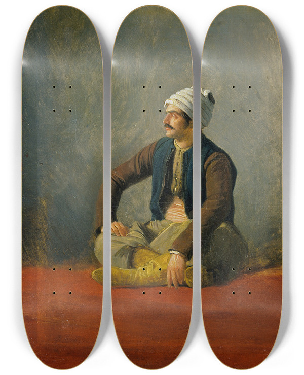 Triptych art skateboard deck of Horace Vernet An Eastern Trader by Horace Vernet (1789-1863)
