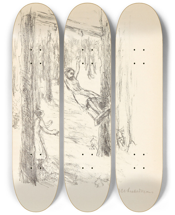 Triptych art skateboard deck of Max Liebermann Fontane by Max Liebermann (1847-1935)