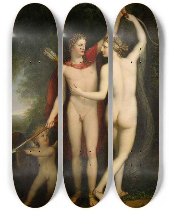 Triptych art skateboard deck of Jonas Kerstrm Venus Adonis And Cupid by Jonas kerstrm (1759-1795)