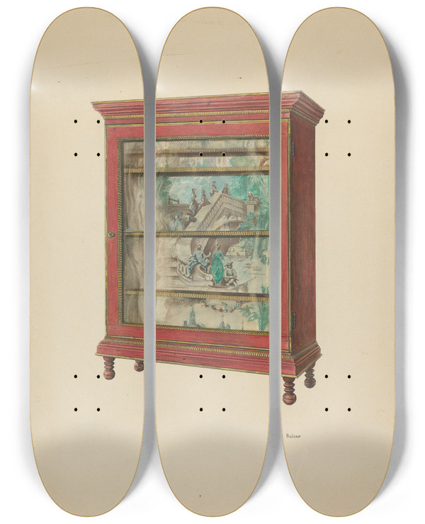 Triptych art skateboard deck of Angelo Bulone Zoar Cupboard by Angelo Bulone