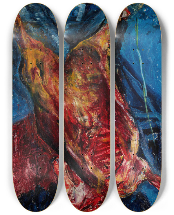 Triptych art skateboard deck of Cham Soutine Carcass Of Beef by Chaim Soutine (1893-1943)