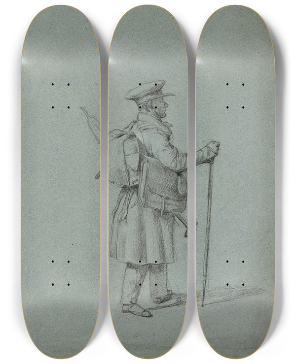Triptych art skateboard deck of Johann Peter Krafft Studie Eines Reisenden Malers by Johann Peter Krafft (1780-1856)