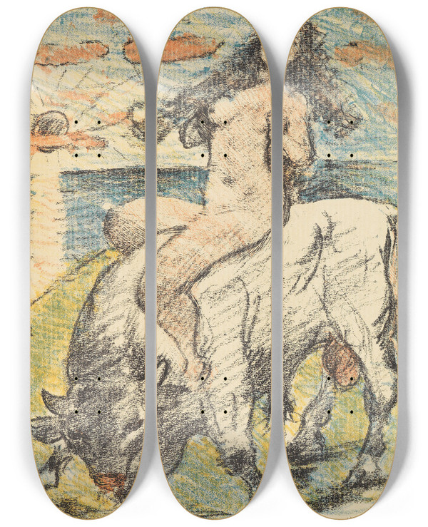 Triptych art skateboard deck of Lovis Corinth Der Venuswagen by Lovis Corinth (1858-1925)