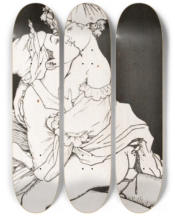 Triptych art skateboard deck of Konstantin Andreevich Somov Image From Somovs Livre De La Marquise 5 by Konstantin Andreevich Somov (1869-1939)