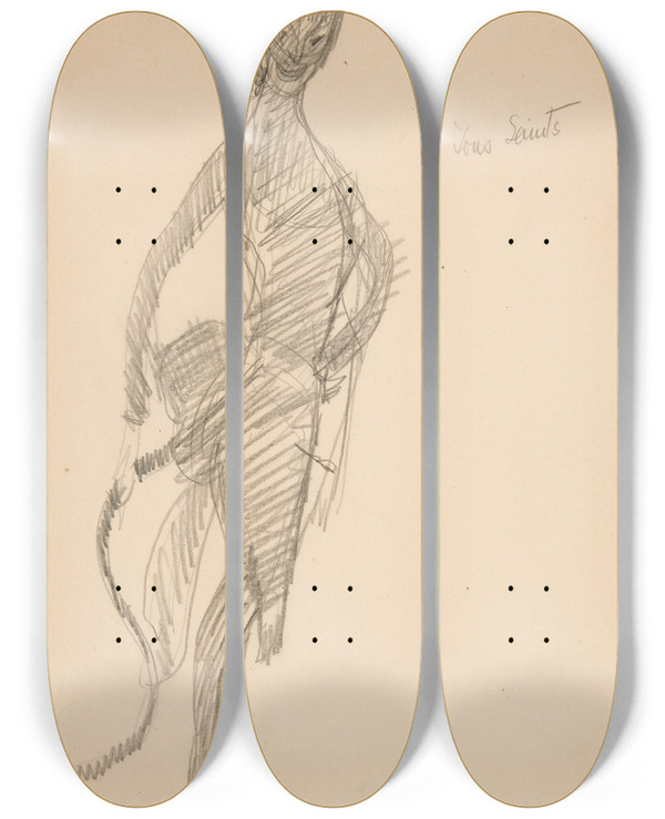 Triptych art skateboard deck of Charles Demuth Costume Drawing Devil Aslady by Charles Demuth (1883-1935)