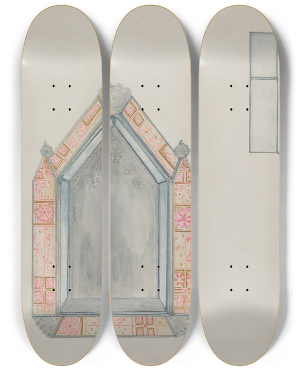 Triptych art skateboard deck of Margery Parish Nicho by Margery Parish