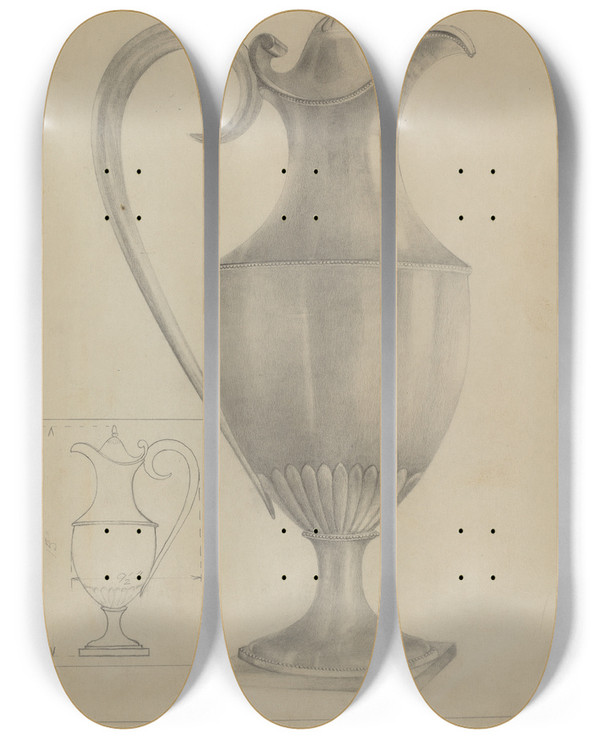 Triptych art skateboard deck of Louis Annino Silver Flagon by Louis Annino