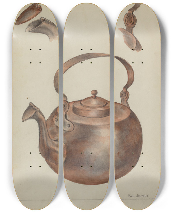 Triptych art skateboard deck of Karl Joubert Tea Kettle by Karl Joubert