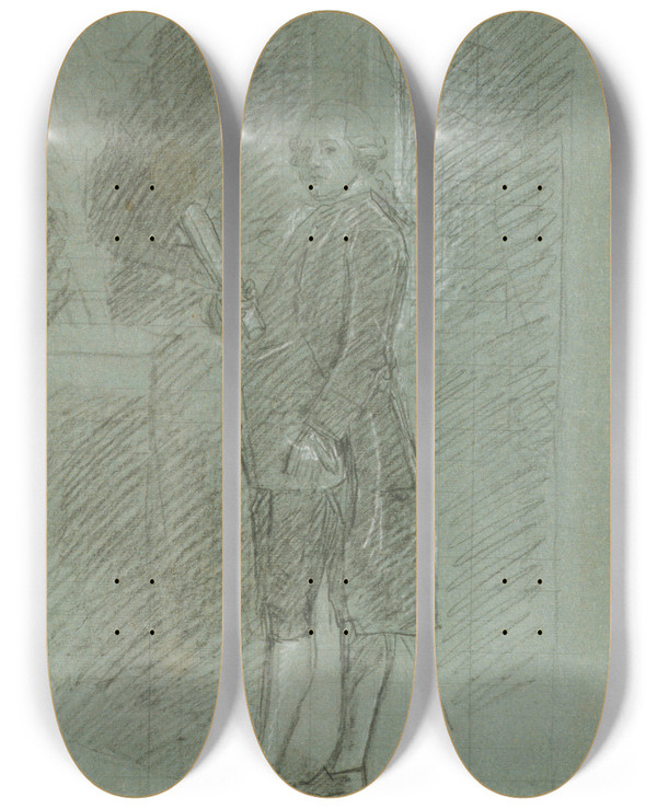 Triptych art skateboard deck of John Singleton Copley Study For John Adams by John Singleton Copley (1738-1815)