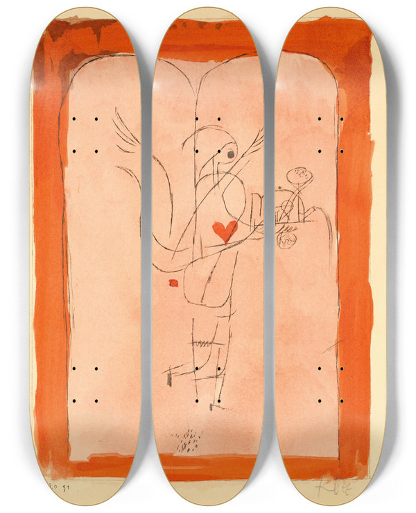 Triptych art skateboard deck of Paul Klee Ein Genius Serviert Ein Kleines Frhstck by Paul Klee (1879-1940)