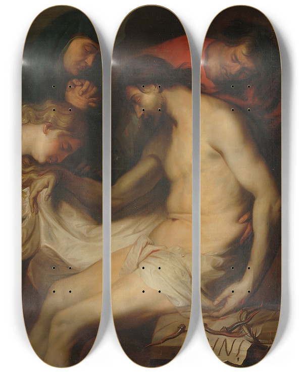 Triptych art skateboard deck of Salomon Andersson The Descent From The Cross by Salomon Andersson (1785-1855)