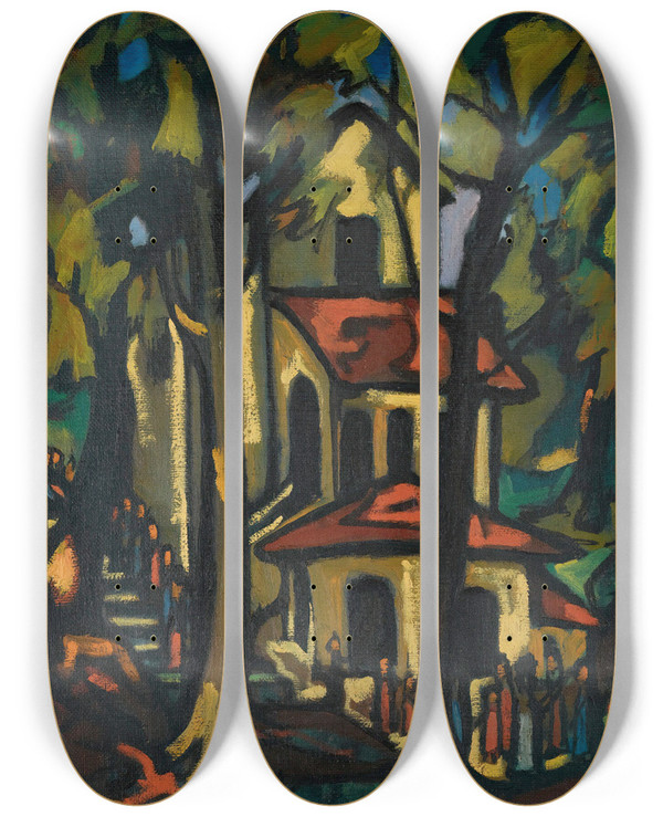 Triptych art skateboard deck of Arthur Segal Procession Madonna Of The Fountain by Arthur Segal (1875-1944)
