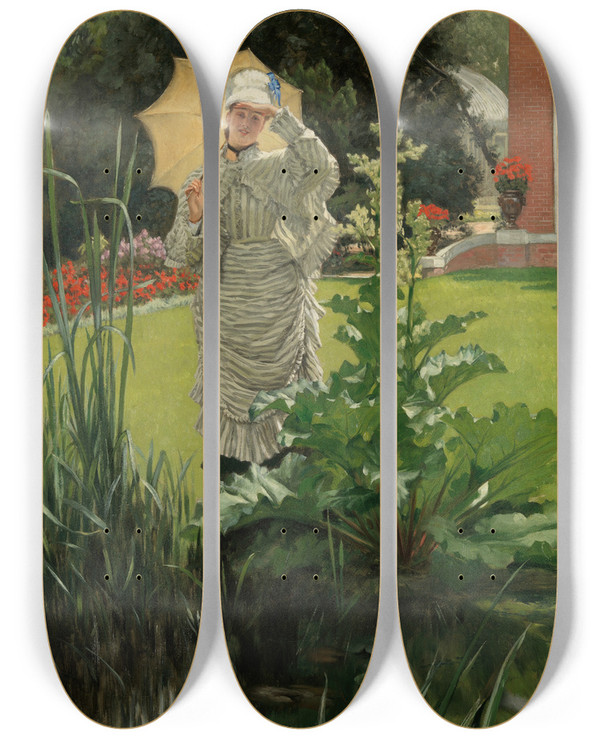 Triptych art skateboard deck of James Tissot Spring Morning by James Tissot (1836-1902)