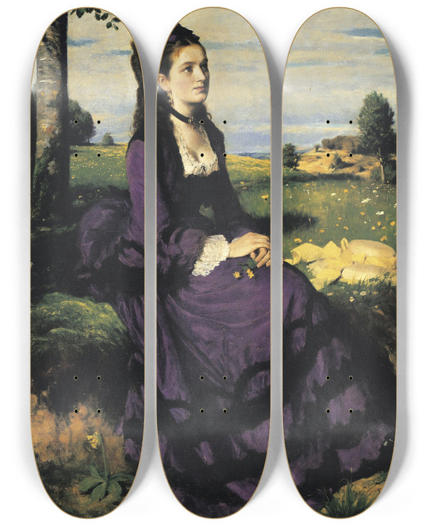 Triptych art skateboard deck of Pl Szinyei Merse Lady In Violet by Pal Szinyei Merse (1845-1920)