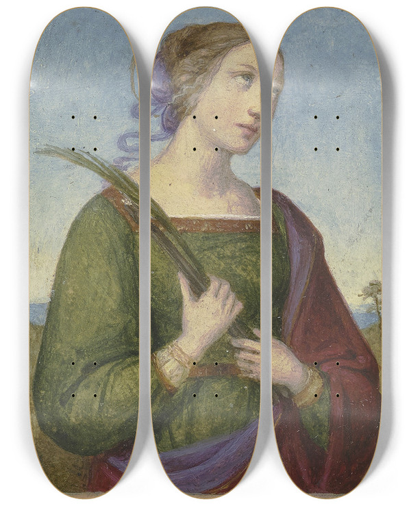 Triptych art skateboard deck of Marie Ellenrieder Brustbild Einer Heiligen Mit Palme by Marie Ellenrieder (1791-1863)