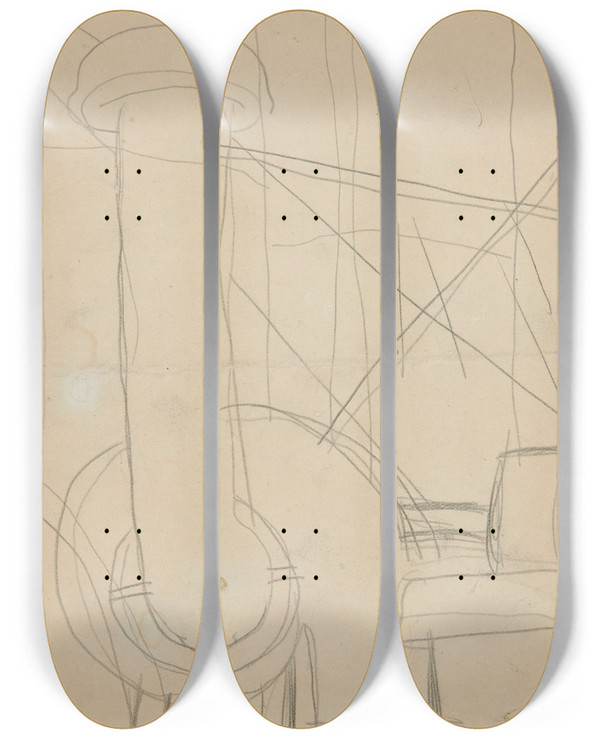 Triptych art skateboard deck of Charles Demuth Study For Pacquebotparis by Charles Demuth (1883-1935)