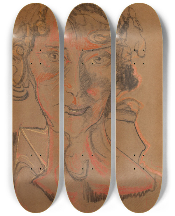 Triptych art skateboard deck of Stanisaw Ignacy Witkiewicz Portrait Of Eugenia Duninborkowska_2 by Stanislaw Ignacy Witkiewicz (1885-1939)