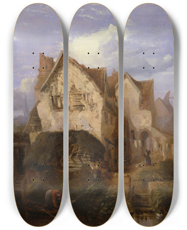 Triptych art skateboard deck of Thomas Lound A View Near Norwich by Thomas Lound (1802-1861)