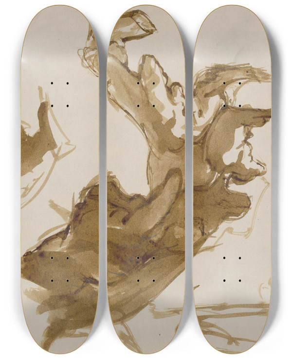 Triptych art skateboard deck of Jn Novk Tdie Stromov_1 by Jan Novak (1921-1944)
