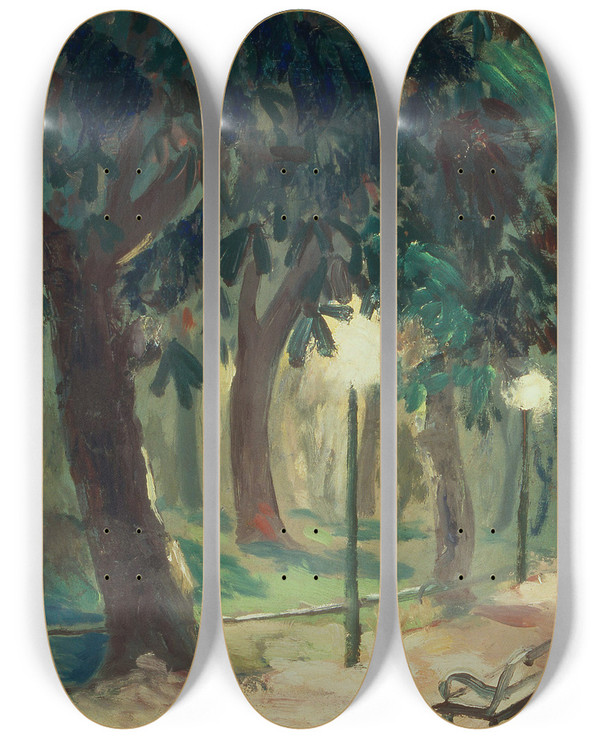 Triptych art skateboard deck of Jzef Mehoffer Planty Park In Krakw by Jozef Mehoffer (1869-1946)