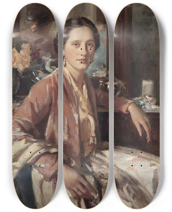 Triptych art skateboard deck of Wilfrid Gabriel De Glehn The Beloved by Wilfrid Gabriel De Glehn (1870-1951)