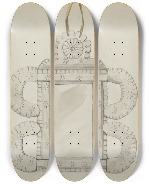 Triptych art skateboard deck of Majel G Claflin Tin Mirror Frame_1 by Majel G Claflin (1893-1941)