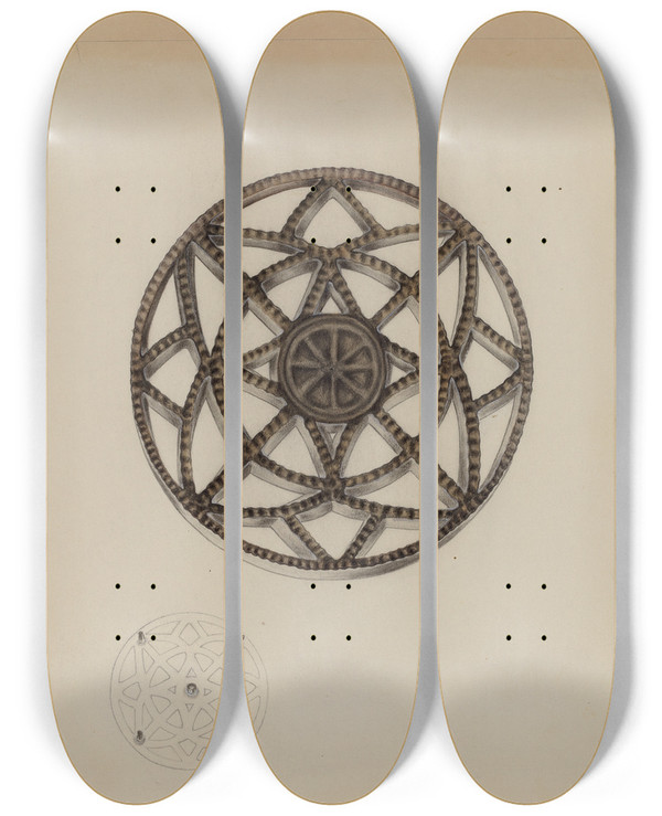Triptych art skateboard deck of Edith Miller Trivet by Edith Miller