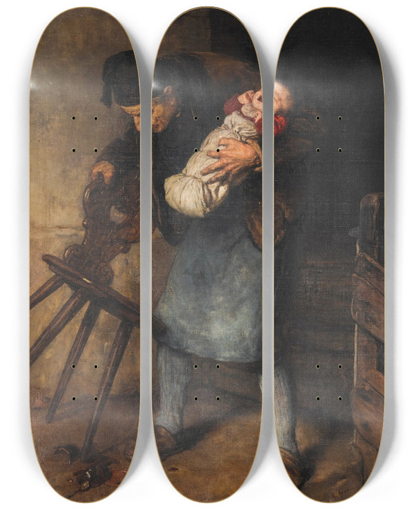 Triptych art skateboard deck of Nikolaos Gyzis Grandfathers Favourite by Nikolaos Gyzis (1842-1901)